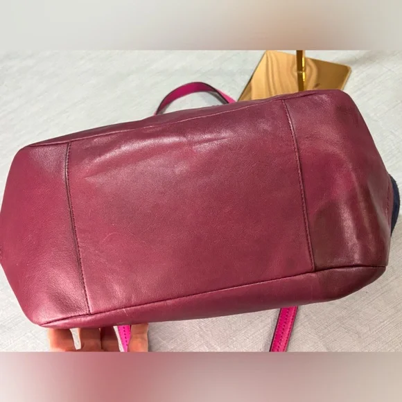 Coach Park Quilted Color Block Carrie tote handbag Pink Navy Burgundy leather - Picture 10 of 16